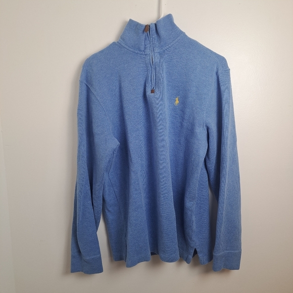 Polo Ralph Lauren Blue Turtleneck 1/4 Zip Cotton Classic Pullover Size Medium - Picture 1 of 5